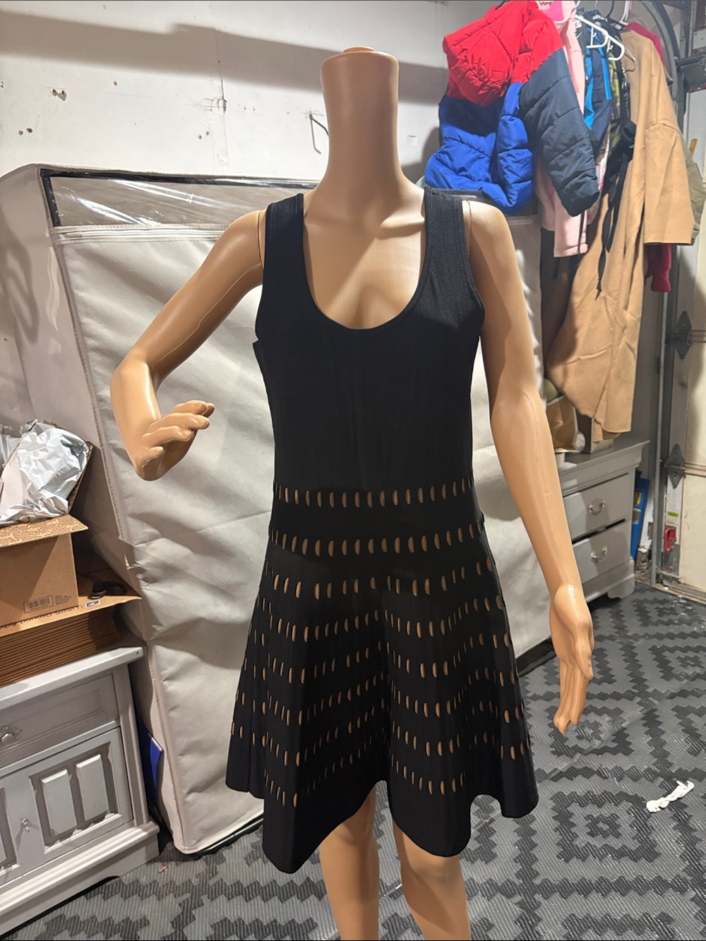 Michael Kors Black Sleeveless Cutout Fit-and-Flare Mini Dress